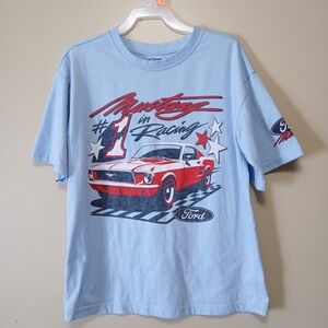 Boys Ford Mustang racing short sleeve blue red t shirt size 10 12 large like new